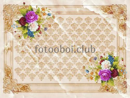 цветы, пионы, букет, узор, золото, 3д, 3d