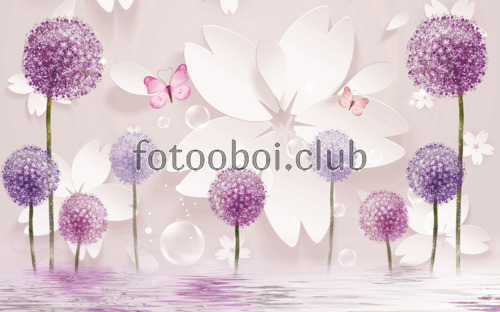 цветок, цветы, бабочки, пузыри, георгин, 3д, 3d
